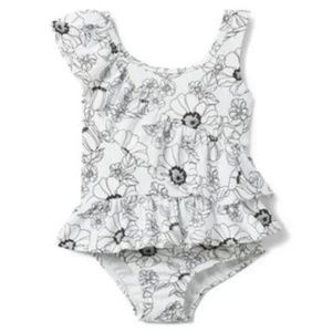 Janie and Jack Black and White Floral Ruffle Swimsuit Size 2T